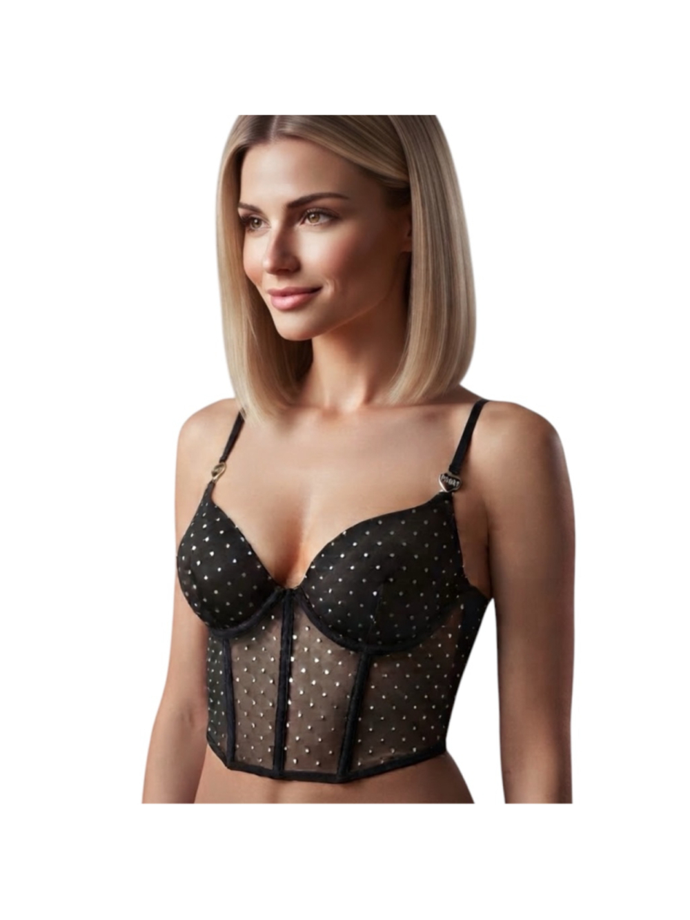 Paris Hilton Black Polka Dot Mesh Bustier Corset Top 36C NWOT